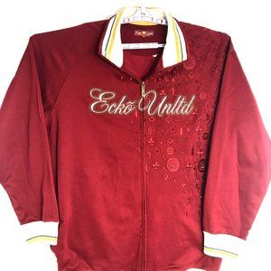 Ecko Unltd. Mens Bomber Jacket Red White Spell Out Embroidered Mock Neck XXL